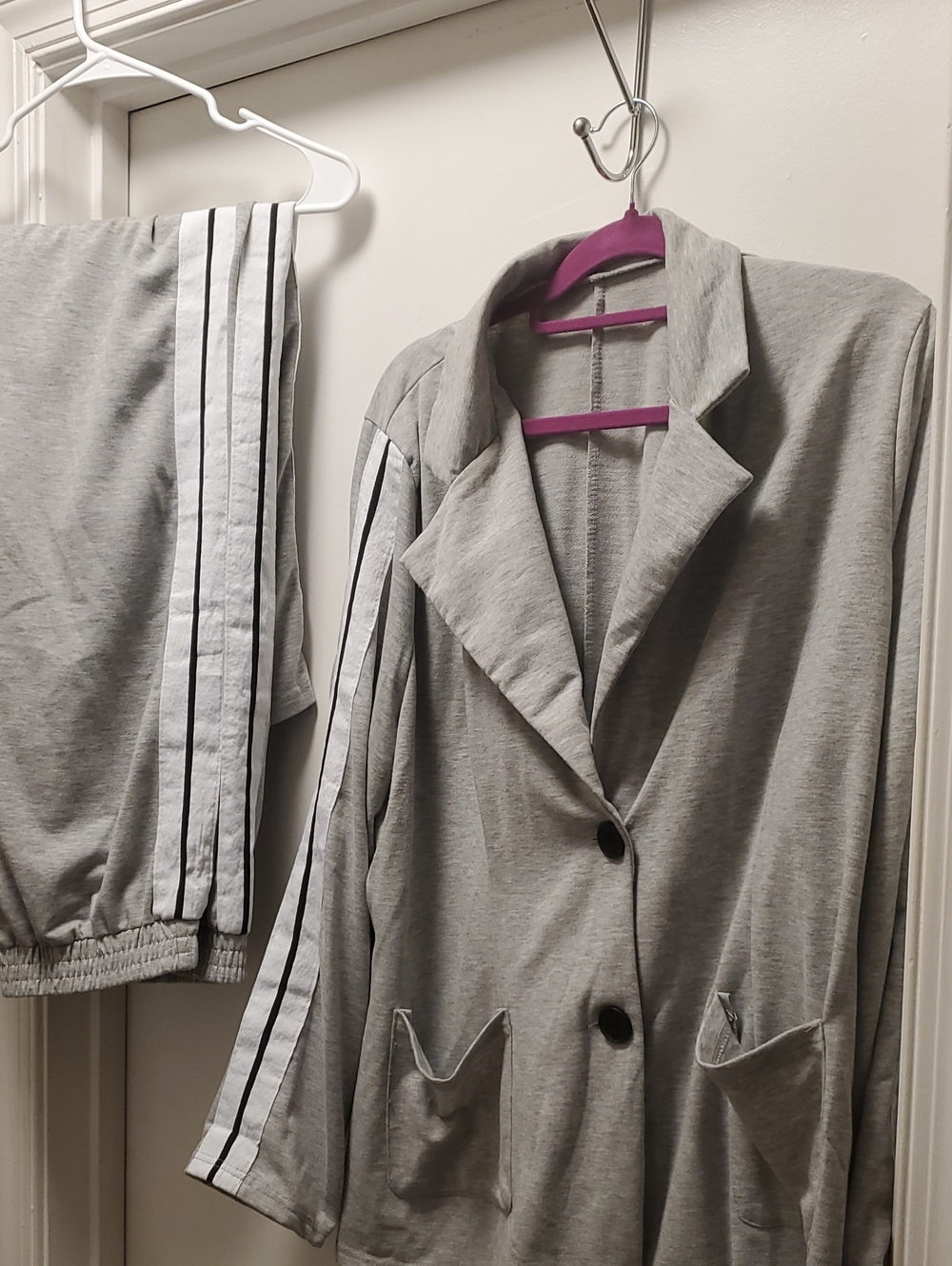 PrettyLittleThing Light Gray Knit Blazer with Stripe-Trim Sleeves